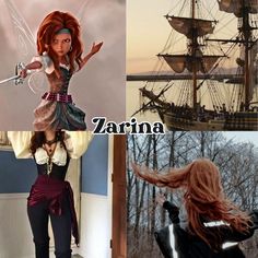 there are pictures of different women dressed in pirate garb and clothing, with the caption zarna