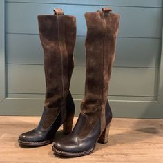 Villager Pull On Leather Upper, Leather Sole. Suede. 7.5m. Gently Worn, Please See Pics For Sign Of Wear And Heel/Leg Height. Tall Heeled Boots, Frye Shoes, Shoes Heels Boots, Shoes Women Heels, Leather Boots, Heeled Boots, Leather Upper, Shoes Heels, Size 7