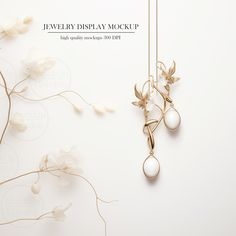 jewelry display mockup with flowers and pearls