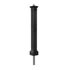 a tall black pole with a clock on it's top and bottom part in the middle