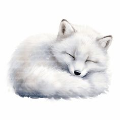 a painting of a sleeping white fox