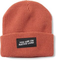 Urban Native Era You Are On Native Land Winter Ribbed Beanie | REI Co-op You Are On Native Land, Cozy Gloves, Beanie Design, Skater Look, Fleece Dog Coat, Thermal Pants, Embroidered Beanie, Winter Hats For Men, Indigenous Community