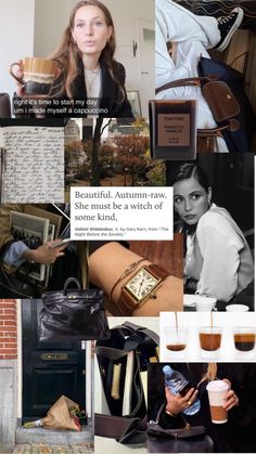 the collage shows many different things in this photo, including coffee and other items