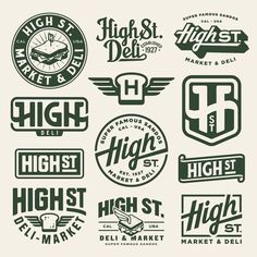 various logos and emblems for high street market, deli and deli stores