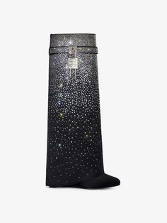 Shark Lock boots in satin with strass - black/silvery | Givenchy US Givinchy Shark Boots, Shark Lock Boots, Lock Boots, Givenchy Shark, Givenchy Boots, Almond Toe Boots, Luxury Boots, Dr Shoes, Shoe Wishlist