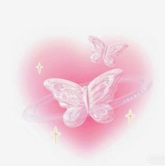 a pink heart with two white butterflies flying around it and three crosses on the side