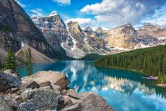 a mountain lake surrounded by trees and rocks