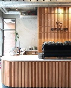 an empty counter in the middle of a restaurant