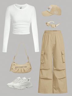 Tween Mädchen Set aus gerippt Plissee-Besatz Kurzarm T-Shirt und Hose mit entspannter Passform, 2 Stücke Khaki     Einfarbig  Undehnbar,Hoch-dehnbar  Tween Girls Clothing, size features are:Bust: ,Length: ,Sleeve Length: Super Preppy Outfits, Girly Outfits With Pants, Must Have Clothes For Teens, Cute Elementary School Outfits, Cute Clothes Styles For School, Pre Teen Outfits Girl, Cute Crop Tops For Kids, Cute Outfits For Ten Year Olds, School Clothes For Teens