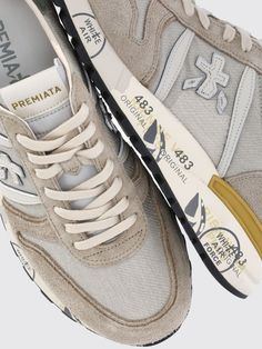 Sneakers PREMIATA Men color Beige White Forces, Beige Sneakers, Fabric Construction, Sneakers For Men, Italian Fashion Designers, Italian Fashion, The List, Smooth Leather, Calf Leather