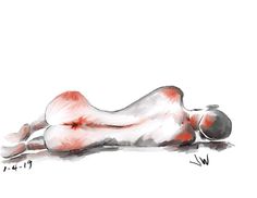 a drawing of a person laying on the ground with their feet up and head down