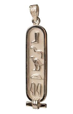 PRICES MAY VARY. Translate a name or initials into ancient Egyptian Hieroglyphs in this timeless pendant. Note: This pendant is 1-sided with Hieroglyphic symbols only. If you want a 2 sided cartouche with English on the back, please see our Double Sided listing for the same item. Handmade to order, at the Bazaar of Khan el Khalili in Cairo, Egypt. Each cartouche is stamped with the Egyptian government's hallmark certifying the metal content. This stamp may appear as a defect but is actually a si Egypt Clothing, Egyptian Hieroglyphs, Alphabet Chart, Egyptian Hieroglyphics, Cairo Egypt, Ancient Egyptian, Womens Jewelry Necklace, Jewelry Necklace Pendant, Diamond Cuts