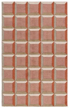 an orange and beige rug with squares on the bottom, in different sizes and colors