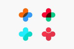 four different colored shapes on a white background