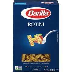 a box of rotini pasta with an apple on top and the word rotini written in italian