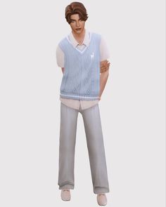 an animated man wearing a sweater vest and slacks