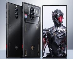 an image of a cell phone that is designed to look like a robot with red eyes