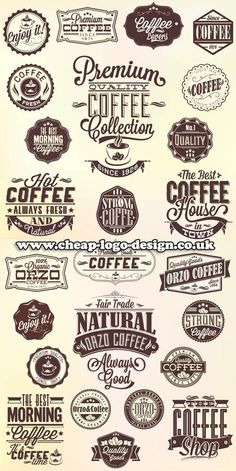 a bunch of different types of logos on a white background with the words coffee written in it