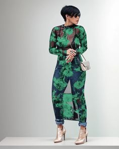 Lasaky - Chic and alluring sheer mesh floral print maxi dress Bohemian Jewels, Floral Print Maxi Dress, Floral Print Maxi, Crewneck Dress, Maxi Dress Green, Printed Maxi Dress, Olivia Mark, Types Of Collars, Green Color