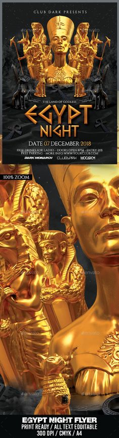 an advertisement for the event with gold statues