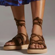 Anthropologie Gladiator Sandals Brown/Greenish Suede Very Sturdy And Comfortable Size 40 Dark Brown, Gladiator Shoes, Tie Up Sandals, Anthropologie Shoes, Sandals Brown, Brown Sandals, Gladiator Sandals, Women's Shoes Sandals, Shoes Sandals