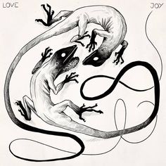 an ink drawing of two geckos in love