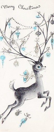 a christmas card with an image of a reindeer