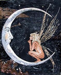 a painting of a woman sitting on the moon