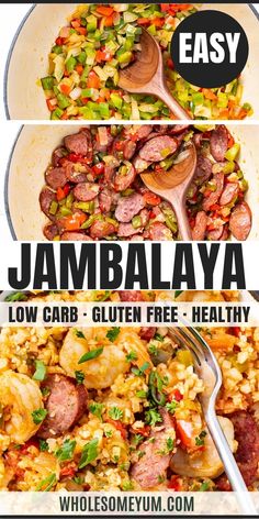 two pictures showing different types of food with the words jambaalaya