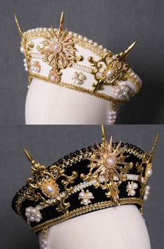 Fantasy Emperor Outfit, African Tiara, Russian Royalty Fashion, Fancy Headpieces, Gold Accessories Aesthetic, Types Of Crowns, Crown For Queen, Emperor Crown, 17th Century Jewelry