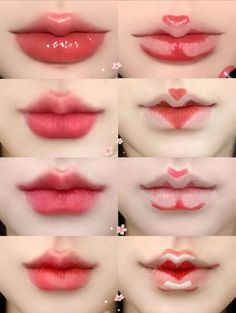 Douyin Lip Toturial, Lipstick Placement, Lipstick Ideas Creative, Cute Korean Lips, Japanese Lip Makeup, Korean Lips Tutorial, Lip Tut, Futuristic Makeup