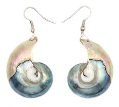 PRICES MAY VARY. These beautiful open nautilus shells feature a pair of 925 Sterling Silver Nautilus Shell Earrings for Women. It has a lovely silver detailing and the mother of pearl is skilfully polished, giving a lustrous quality. Shell Type: Nautilus Shell Earrings Length (with Hook): 2.2 inch (55mm) Earrings Shell Size: 1.35 x 1.0 inch (35mm x 25mm) Hook Type: French Hook These beautiful open nautilus shells feature a pair of 925 Sterling Silver Nautilus Shell Earrings for Women. It has a l Snail Shell Earrings, Unique Silver Shell Earrings, Silver Shell-shaped Earrings With Ear Wire, Nautilus Earrings, Metal Shell-shaped Earrings, Silver Abalone Shell Drop Earrings, Silver Abalone Shell Earrings, Ocean Outfits, Handmade Abalone Shell-shaped Jewelry