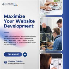 an advertisement for a website with people working on their laptops and looking at the screen