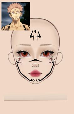 Choso Face Painting, Sukuna Tutorial, Makeup Design Template, Choso Jjk Makeup, Sukuna Halloween Makeup, Jjk Makeup Ideas, Sukuna Halloween Costume, Makeup Looks Face Paint