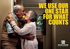 an older couple kissing each other with the words we use our one star for what counts