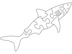 a black and white drawing of a shark with puzzle pieces on it's back