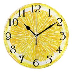 PRICES MAY VARY. ⏰ Lemon Clocks Size: 9.45" x 9.45" (24x 24cm), Thickness: 5 mm thick, lightweight and easy to hang. Made of Acrylic / PVC, Oil Painting Dial, Does not come with a stand NOT WOODEN MATERIAL, thin and lightweight(335g). ⏰ Silent Wall Watch: Quiet large wall clocks, no"TICK TOCK", no noise, no loud ticking, The movement is totally silent and won't bother you when you reading, thinking, working, conversing, or sleeping. ⏰ Easy To Hang And Read: Easy to stand on the desk, hooks inclu Lime Fruit, Bathroom Garden, Kitchen Clock, Garden Home Decor, Clock Living Room, Wall Watch, Kitchen Clocks, Lemon Decor, Clock Art