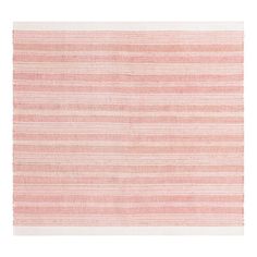 a pink and white rug with horizontal stripes