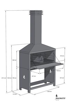 a drawing of a stove with measurements for the top and bottom part, including an oven door