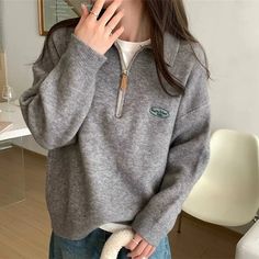 46054913147139|46054913179907|46054913245443 Half-zip Sweater With Ribbed Collar For Streetwear, Winter Half-zip Sweatshirt With Ribbed Collar, Fall Half-zip Sweatshirt With Ribbed Collar, Spring Half-zip Sweatshirt With Zipper Closure, Cozy Half-zip Sweatshirt With Zipper Closure, Faux Leather Outfits, Y2k Shirts, Woolen Coat Woman, Preppy Sweatshirts