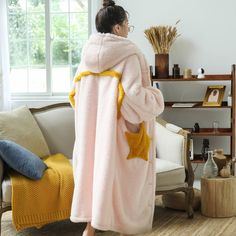 This Oversized Giant Star Pattern Blanket Hoodie Coat is a must-have for your wardrobe. It is made from super soft fleece, this casual hoodie is perfect for lounging around the house or adding to your winter wardrobe. This hoodie coat has an elastic waistband and rib knit cuffs so you can style it as you please. With a stylish design on sleeves, this vest-style sweater is great for layering or wearing alone. Specifications: Material: Polyester Sleeve Style: Regular Hooded: Yes Season: Spring/Aut Cozy Hooded Hoodie For Lounging, Comfy Hooded Lounging Hoodie, Comfy Hooded Hoodie For Lounging, Cozy Oversized Hoodie For Lounging, Oversized Cozy Hoodie For Lounging, Super Soft Long Sleeve Loungewear Outerwear, Oversized Hooded Sweatshirt For Lounging, Cozy Loungewear Hoodie With Kangaroo Pocket, Cozy Hoodie With Kangaroo Pocket For Loungewear