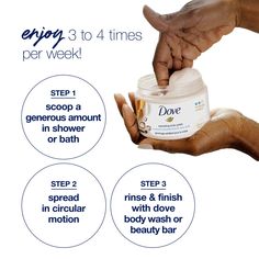 There's one essential step for achieving smooth skin that shouldn't be overlooked: exfoliation. So, gently buff away dry, dull skin while caring for your skin with Dove Macadamia and Rice Milk Exfoliating Body Polish. Made with one fourth moisturizing cream, this gentle exfoliating body scrub restores skin's nutrients as it exfoliates, leaving your skin feeling silky smooth. With a smooth, easily spreadable texture, this Dove body exfoliator gives you beautifully creamy coverage while releasing a gently herbal and floral hypoallergenic fragrance. Get all the effectiveness you'd look for in exfoliators or a shower scrub, but with the nourishment and care that your skin needs in the shower. To use, scoop a generous amount of Dove Macadamia and Rice Milk Exfoliating Body Scrub out of the jar. Dove Exfoliating Body Polish, Exfoliating Body Polish, Dove Body Wash, Shower Scrub, How To Apply Concealer, Exfoliating Body Scrub, Silky Skin, Rice Milk, Under Eye Concealer