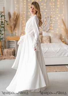 Elegant V-neck Bridal Dress, V-neck Lace Trim Nightgown For Wedding, Feminine Wedding Maxi Dress With Lace Sleeves, Floor-length Wedding Dress With Lace Sleeves, Floor-length Lace Sleeve Dress For Wedding Night, Floor-length Dress With Lace Sleeves For Wedding Night, Floor-length Wedding Nightgown With Lace Trim, Floor-length Lace Trim Nightgown For Wedding, Maxi Length Nightgown For Wedding Night