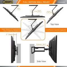 the full motion wall mount is shown with instructions