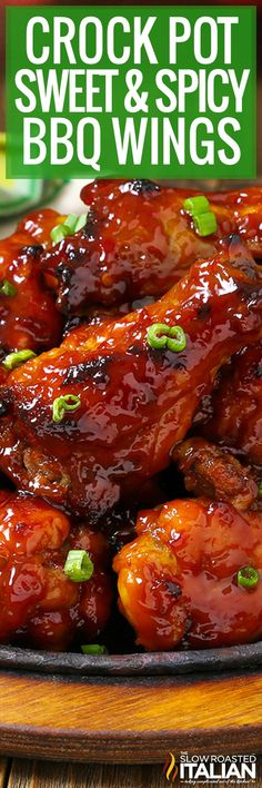 the cover of crock pot sweet and spicy bbq wings with text overlay