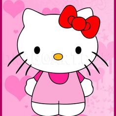 a hello kitty wallpaper with hearts in the background and an image of a cat wearing a bow