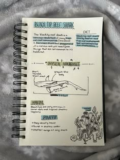 a spiral notebook with instructions on how to use the beakle reef shark as a reference book