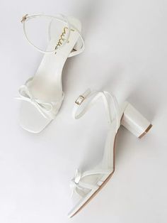 Dressy Sandals For Wedding, Heels With A Bow, Sandals For Wedding, White Block Heel Sandals, Shifting Closet, Graduation Heels, Bridesmaids Heels, Graduation Shoes, Shoes Fashion Photography