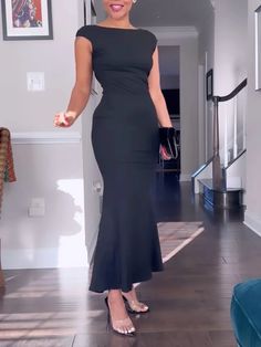 Elegant Boat Neck Tight Maxi Dress | stylewe Dresses For A Graduation Ceremony, Formal Wedding Guest Dress Black, Black Dress For Wedding Guest, Black Modest Dress, Dinner Party Dresses, Dresses Classy Elegant, Tight Maxi Dress, Elegant Black Women, Business Professional Dress