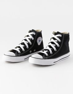 CONVERSE Chuck Taylor All Star High Top Kids Shoes - BLK/WHT | Tillys Shoes For 10 Year Girl, Converse High-top Sneakers For School, Black Hightop Converse, Preteen Shoes, Kids Converse Shoes, Ella Jane, Cute Converse Shoes, Converse Boots, Black High Top Converse